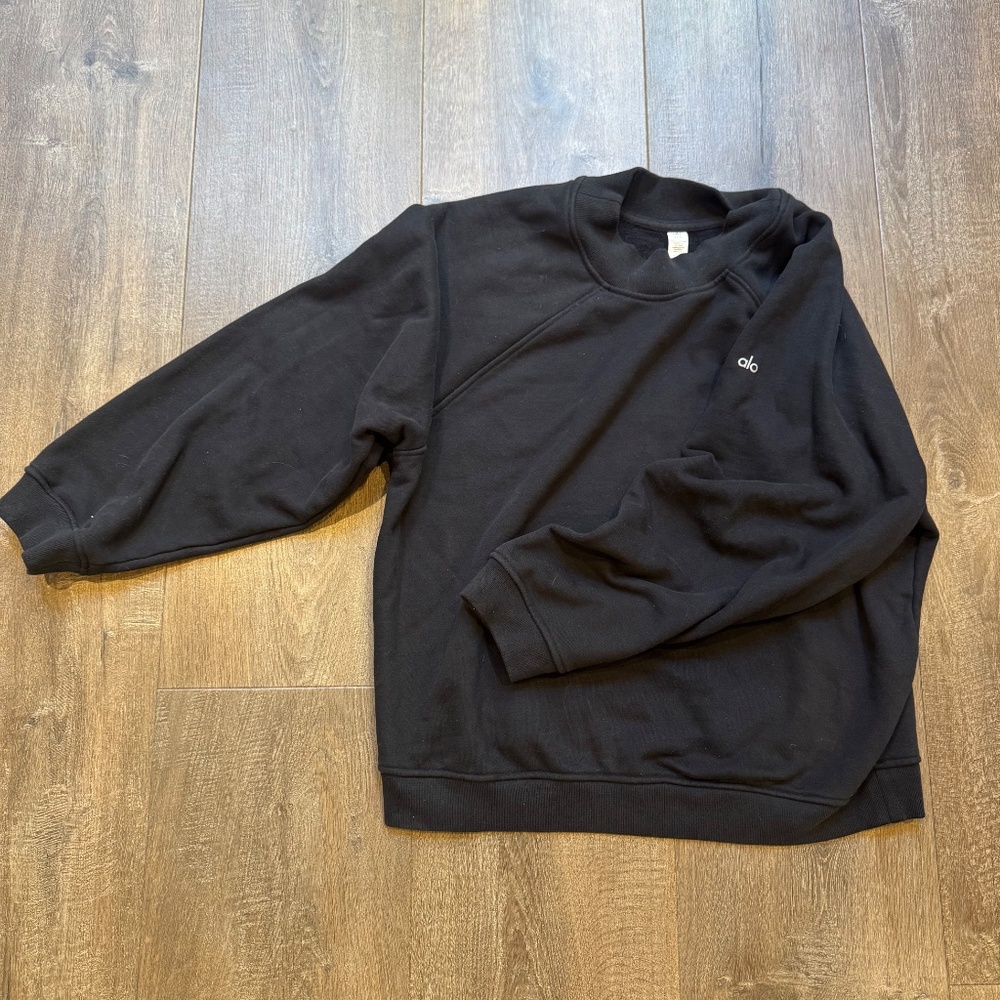 ALO Crew Neck Pullover Sweatshirt Black Large